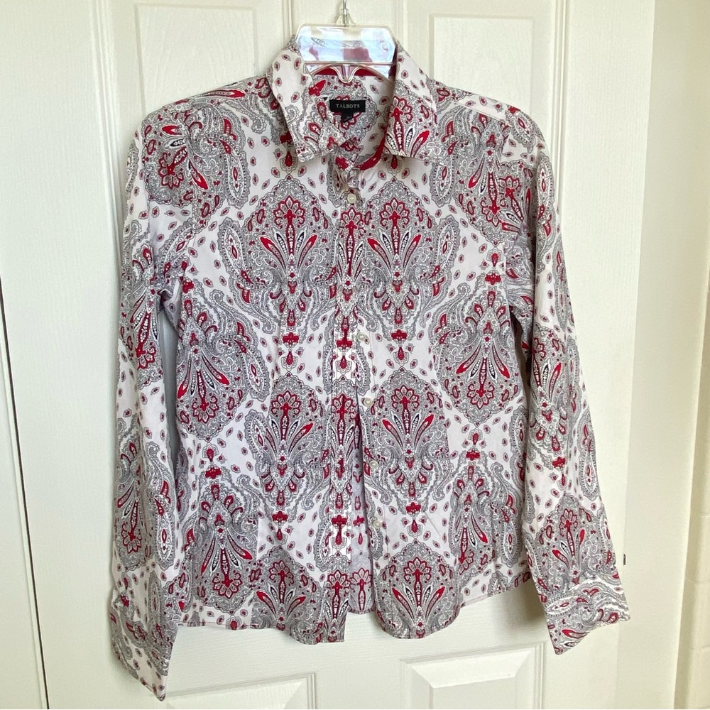 Talbots Women’s Long Sleeve Stretch Fit Paisley Print Button Up Shirt - Size 2